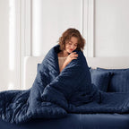 MUXHOMO 7 Pieces Queen Comforter Set, Seersucker Bed in a Bag Queen Size - Image 8