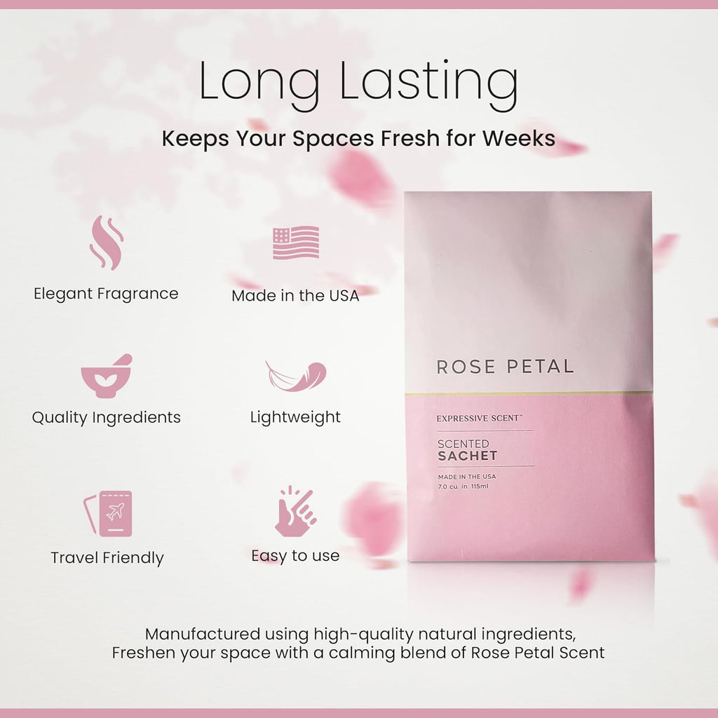 Expressive Scented Fresh Scent Pouches – Perfect Rose Petal Air Freshener – Home Fragrance & Closet Deodorizer for Drawers, Closets, Cars and Bathrooms – Long-Lasting Fresh Scent Sachets (6-Pack)
