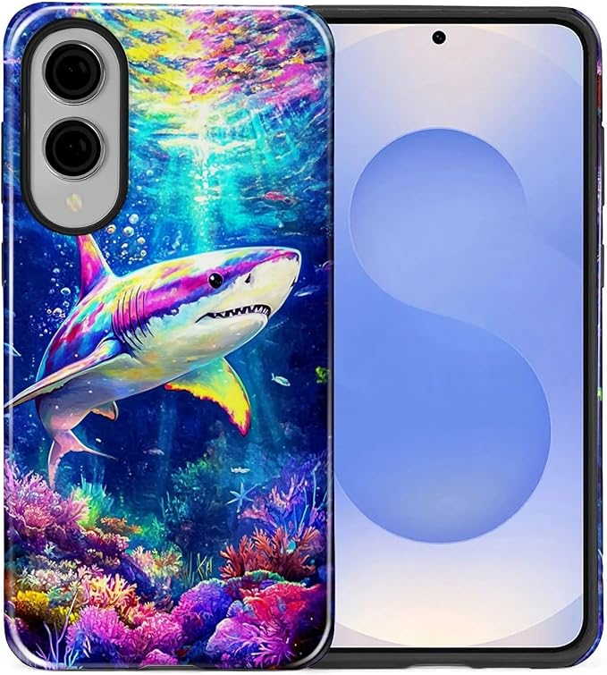 for Samsung Galaxy S25 Edge Case, Colorful Ocean Sharks Pattern Glossy 2 in 1 - Image 2
