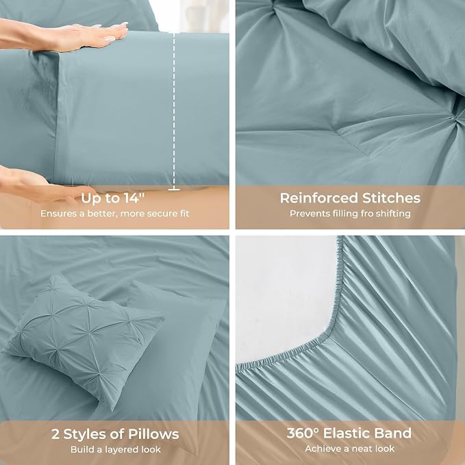 Sasttie Queen Comforter Set, 7-Piece Bed in a Bag, Pintuck Bedding Sets - Image 5