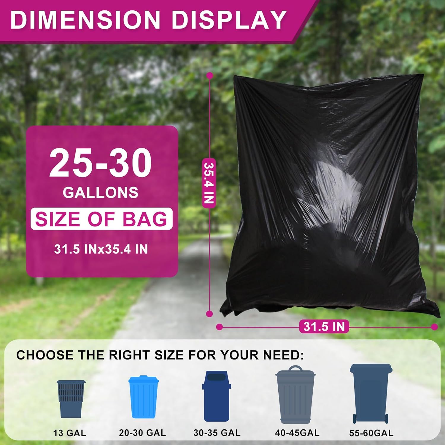 25-30 Gallon Trash Bags Black 120 Count - 32" x 36" Large Kitchen Garbage Bags, 20+ Gallon Trash Can Liners Unscented, Multipurpose for Home, Office, Daily Household Use