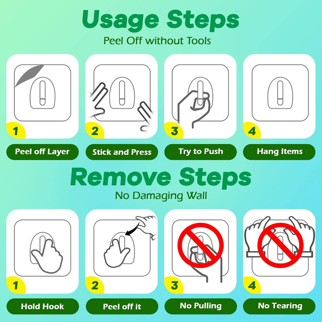 Adhesive Hooks, Heavy Duty Utility Hooks 20 lb(Max) Waterproof and Oilproof Removable, Clear Seamless Hooks Reusable Wall Hook for Kitchen Bathroom Bedroom Office - 10 Pack