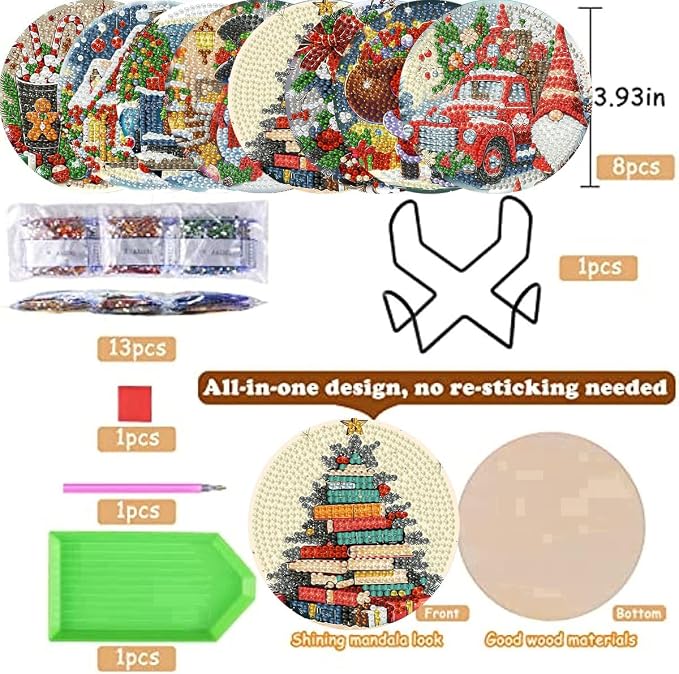8 Pack Christmas Diamond Art Coasters, Diamond Painting Coasters Kits | - Image 2