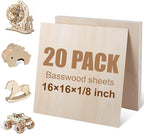 20 Pack Basswood Sheets 16"x16"x1/8", 3mm Basswood by VKIZA