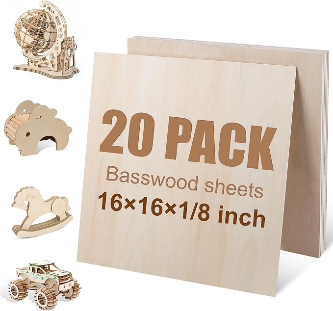 20 Pack Basswood Sheets 16"x16"x1/8", 3mm Basswood by VKIZA