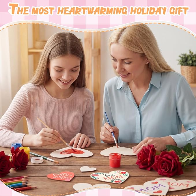 Qunclay 80 Pcs 5 Sizes Wooden Heart Magnets - Image 5