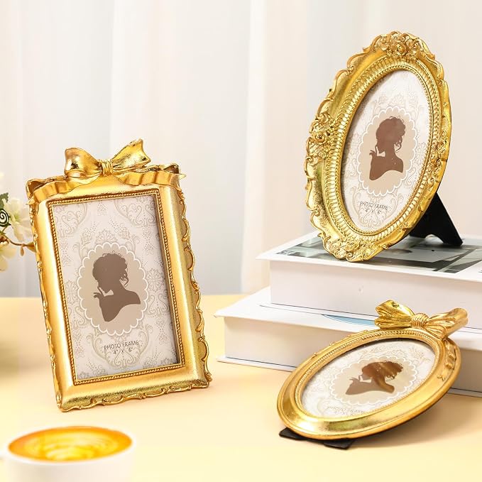 Vicenpal 9 Pcs Tiny Picture Ornate Frames 4 x 6 Inch Small Vintage Oval Picture - Image 2