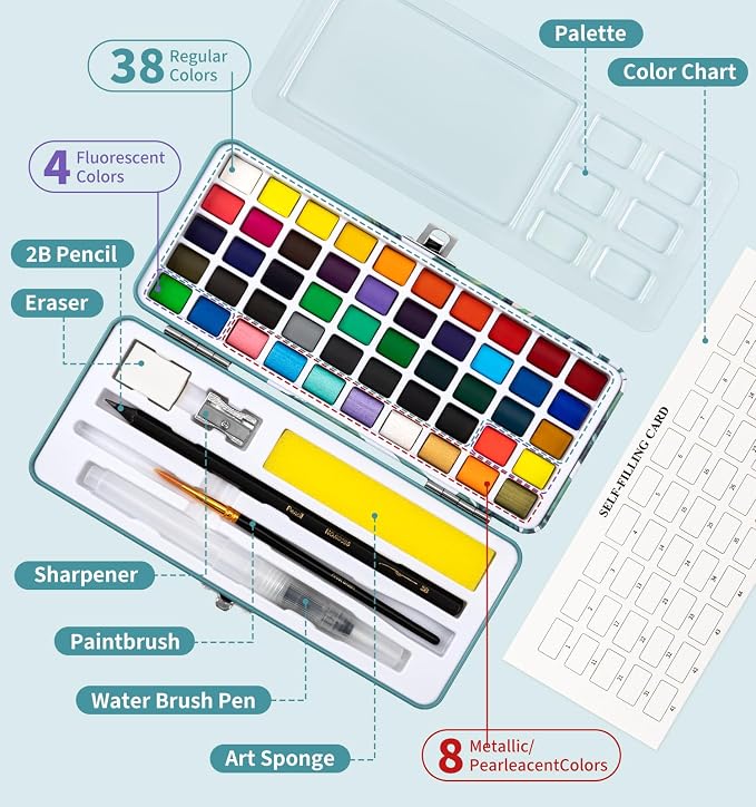 Watercolor Workbook Birds, Water Coloring Book, 12 Different Patterns of - Image 3