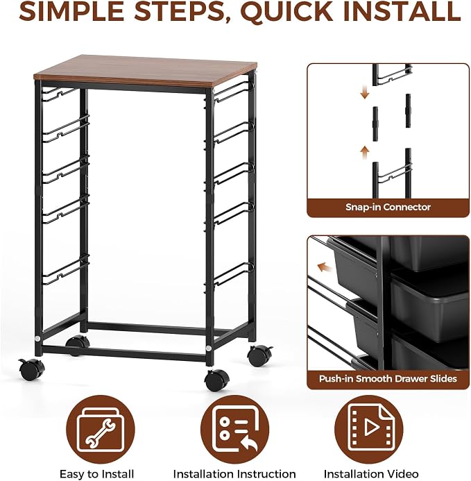 SYKIARIOL 5-Tier Rolling Utility Storage Drawer Craft Cart on Wheels - Image 7