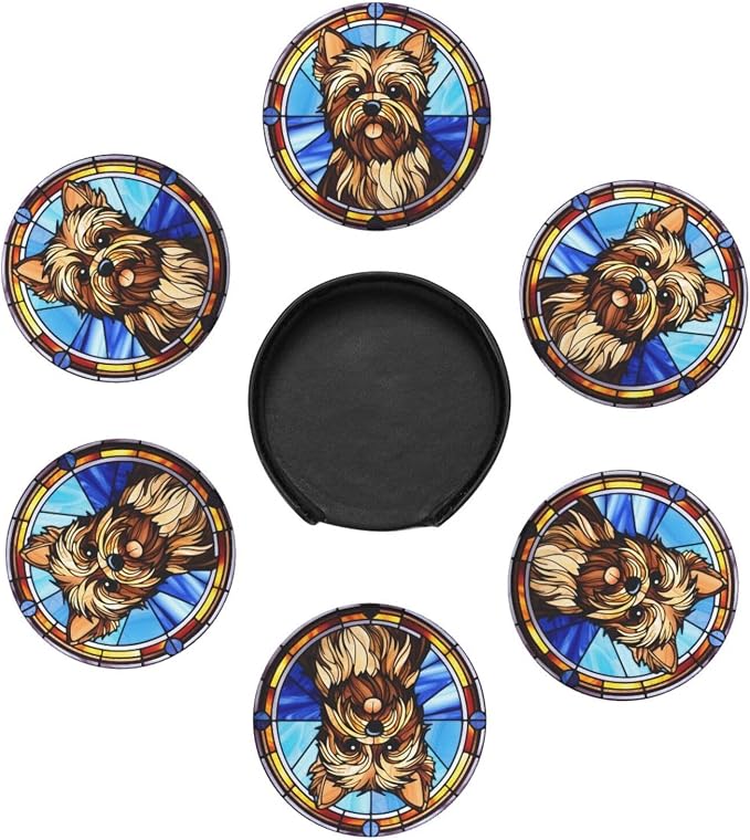 Drink Coaster Set of 6, Yorkshire Terrier Dog Mom Lover Gift, Leather Drink - Image 4