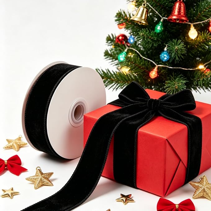 Songye Velvet Ribbon 10 Yards Christmas Velvet Wired Ribbons - Image 3