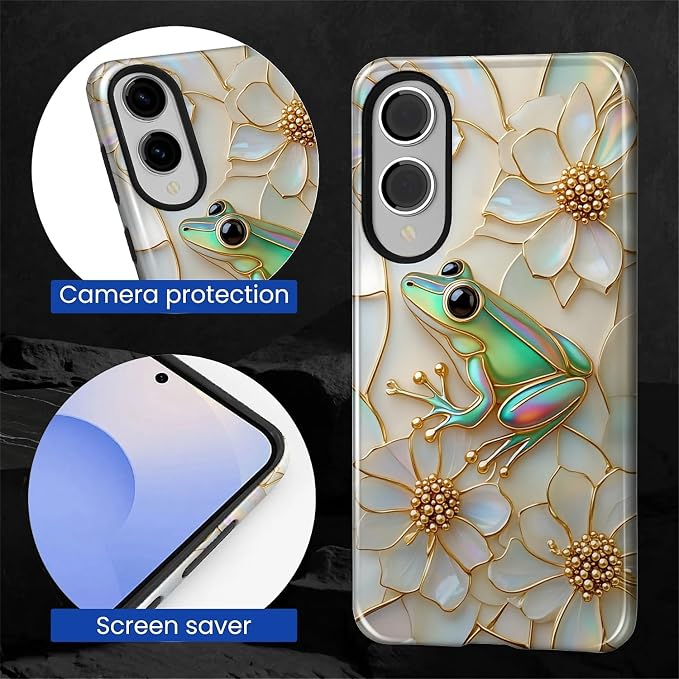 for Samsung Galaxy S25 Edge Case, Stained Glass Frog Flowers Pattern Glossy 2 - Image 6