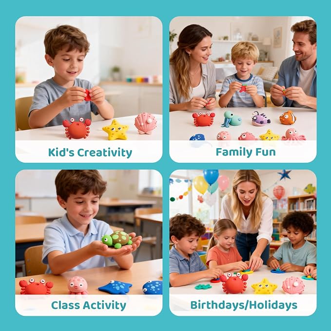 Both idea Air Dry Clay Kit, Ocean Theme | 12 Packs, Non-Toxic Kids Gift | - Image 7