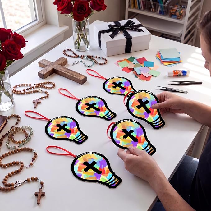 Renbuzhu 48PCS Sunday School VBS Crafts Bulk: Paper Lightbulb Cross Nativity - Image 5