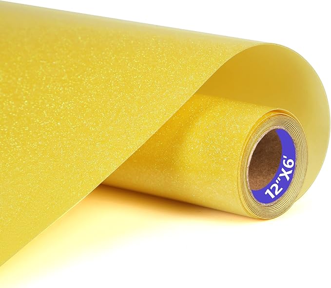 Yellow Glitter HTV Glow in Dark Heat Transfer Vinyl Rolls 12inch by 6 ft by SHOMKIEE