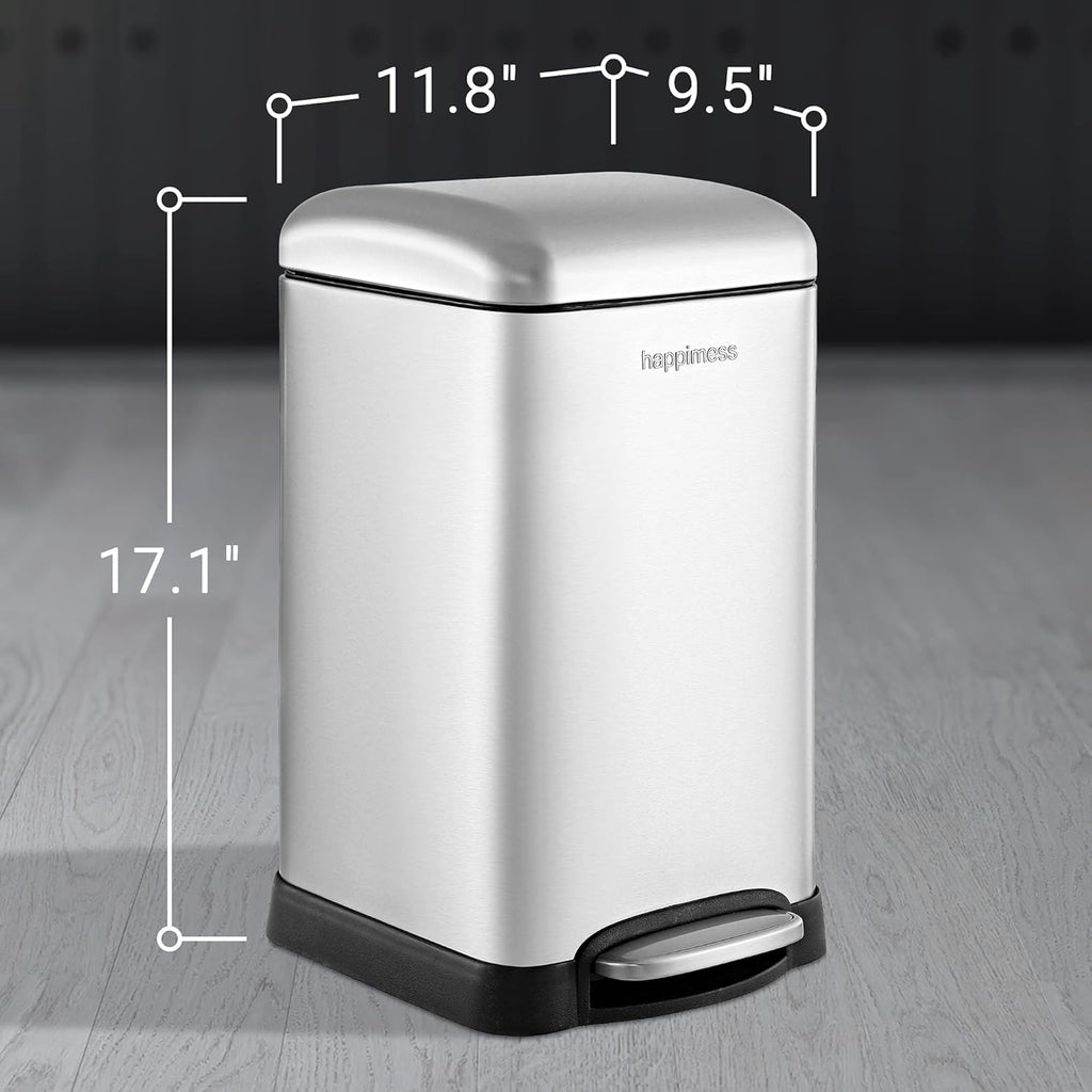 happimess HPM1012A Betty Retro Mini 3.2-Gallon Step-Open Trash Can with Soft-Close Lid, Modern, Minimalistic, Fingerprint Proof for Home, Kitchen, Laundry Room, Office, Bedroom, Bathroom, Chrome
