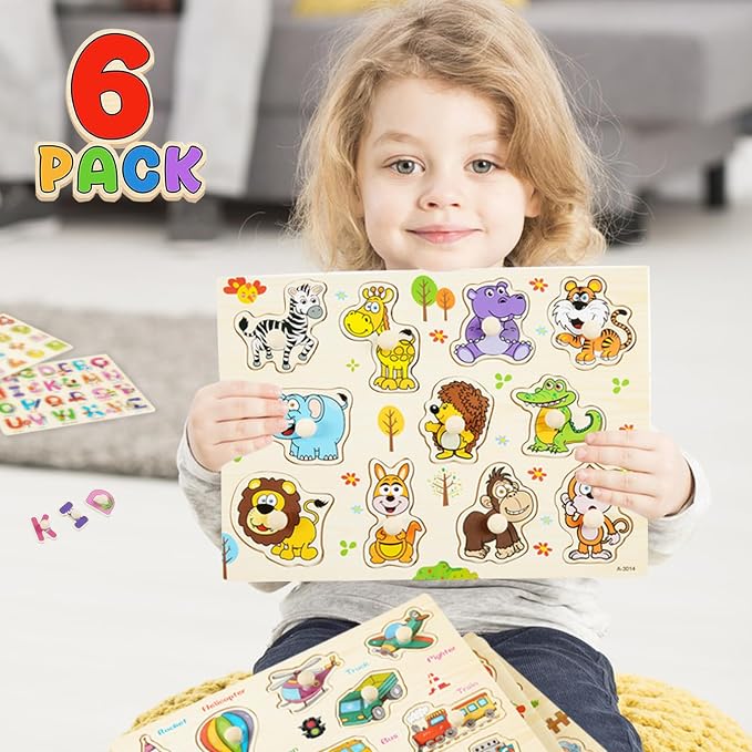 Wooden Peg Puzzles for Toddlers, 6 Pack Toddler Puzzles Set for 3 4 5 Years Old - Image 6