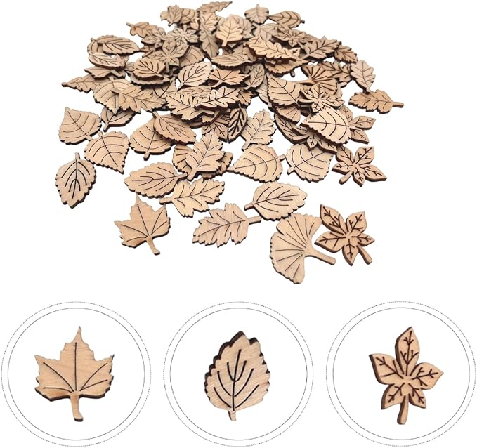 100 Pcs Unfinished Wooden Leaf Cutouts Assorted Leaf Shapes DIY Craft Supplies - Image 2