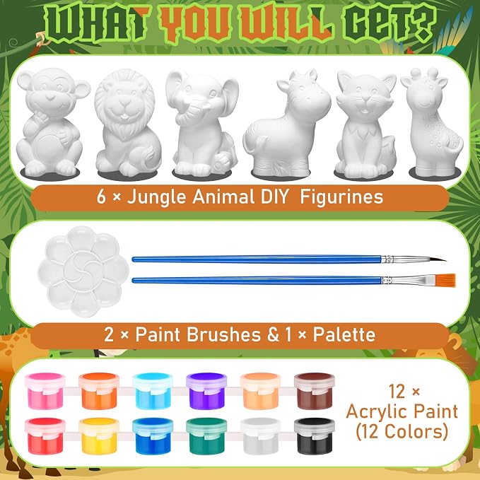 Gemscream 6 Sets Animal Painting Craft Kits Wild Animal Ceramics to Paint - Image 3