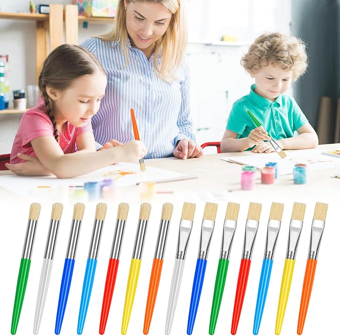 14 Pcs Paint Brushes for Kids, Round and Flat Kids Paint Brushes, Easy Hold and - Image 6