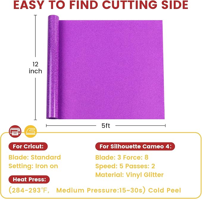 Glitter Heat Transfer Vinyl Rolls 12" x 5FT Dark Purple - Image 2