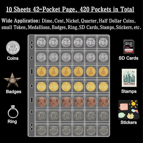 10 Sheets Coin Collection Pages, Coins Pocket Page - Image 2