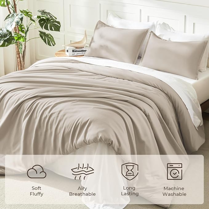 Litanika Comforters Oatmeal Oversized Queen Size, 3 Pieces Lightweight Solid - Image 3