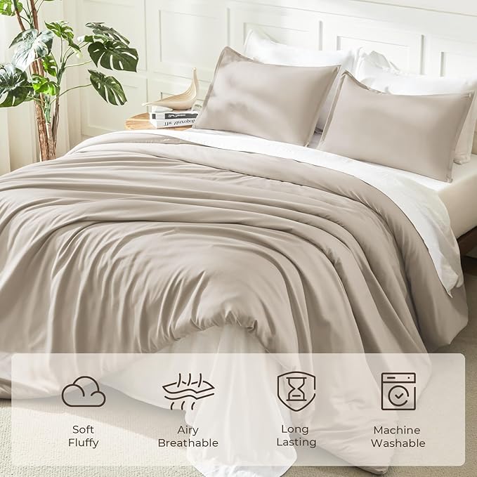 Litanika Oatmeal Comforter King Size, 3 Pieces Lightweight Solid Bedding - Image 3