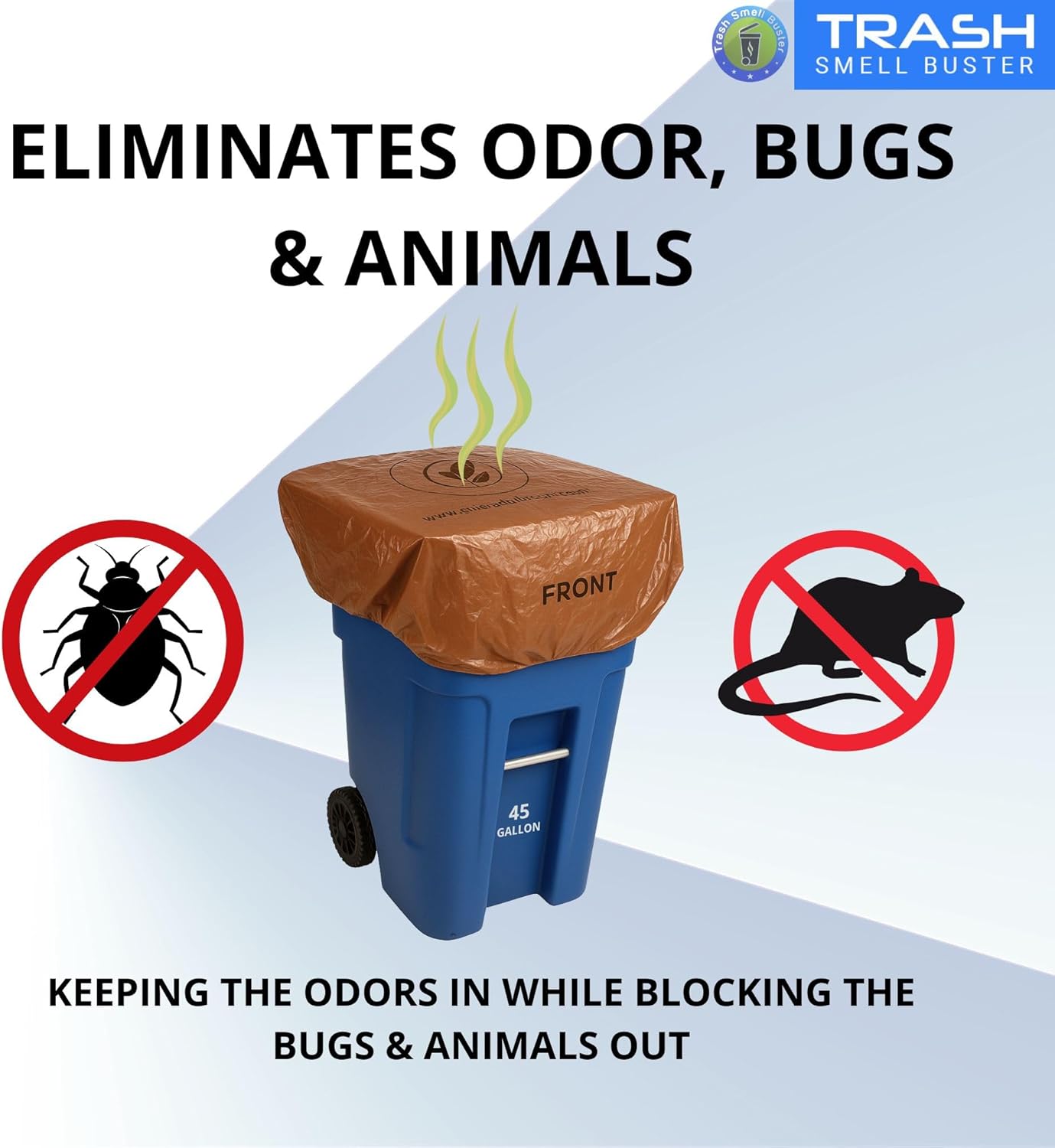 Trash Can Cover Biodegradable Odor Eliminating Bag with Elastic Band Lemon Scented Durable Chemical Free 45 Gallon 3 Pack