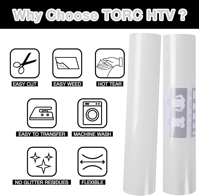 TORC White Glitter HTV Heat Transfer Vinyl Roll 12 inch x 20 ft Sparkly Iron on - Image 4