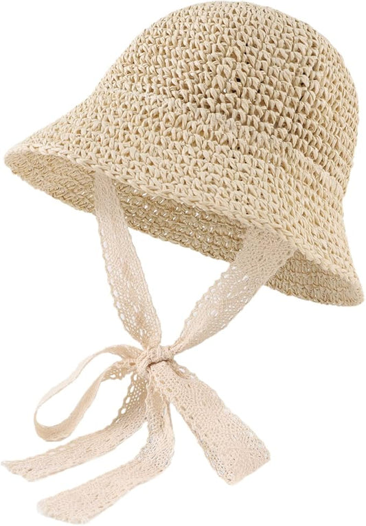 Baby Girl Straw Hat Outdoor Baby Sun Protection Hats Summer Bowknot Beach Cap for Infant Toddler Girls