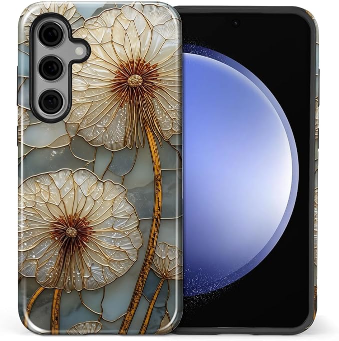 for Samsung Galaxy S25 Case, Dandelion Stained Glass Pattern Glossy 2 in 1 by Teonvpu