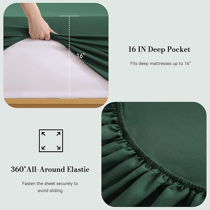 Queen Sheet Set 4 Pieces, Wrinkle Free, Oeko-Tex Certified Bedsheets，Olive Green - Image 3