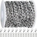 Jishi 16ft Figaro Chain Roll 6mm Silver Stainless Steel Necklace Chain by Jishi
