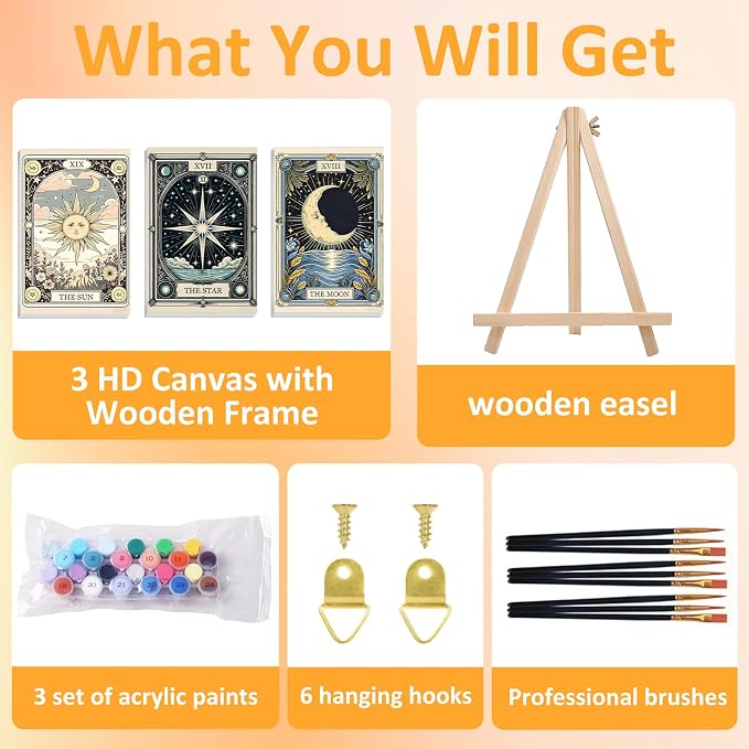 Mandun 3 Pack Paint by Numbers for Adult, Tarot Paint by Numbers Kit for Adults - Image 4