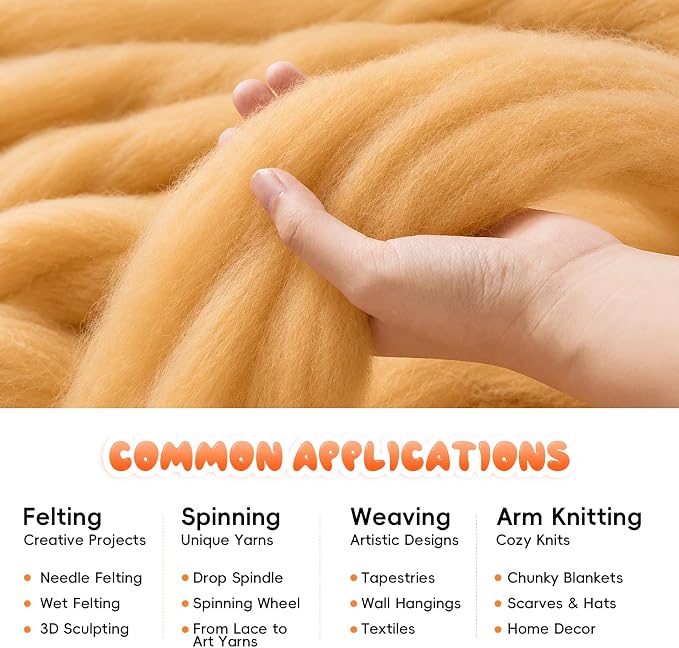 3.53oz Wool Roving: Needle Felting Wool White Roving Wool Felting Supplies Pure - Image 4