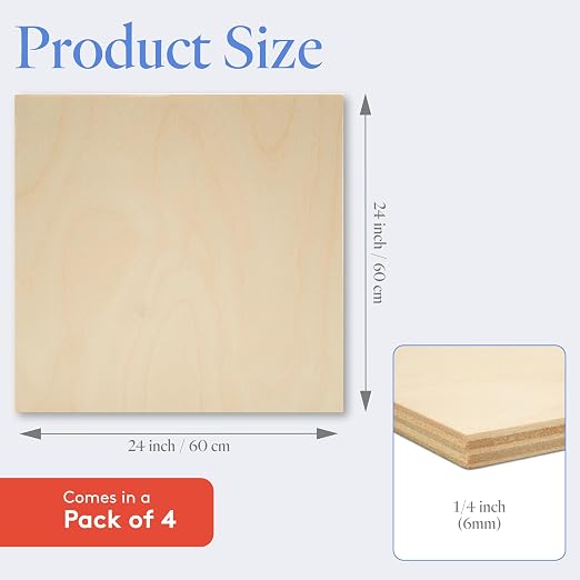6 mm Baltic Birch Plywood 1/4 x 24 x 24 Inch, Box of 4 B/BB Grade Craft Wood - Image 2