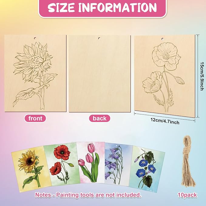 COCHIE 10 Pieces Large Flowers Unfinished Wood Crafts to Paint - Image 2