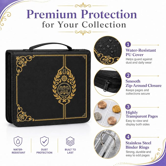 Coin Collection Book Holder for Collectors, 200 Pockets Collecting Album& 30 - Image 3