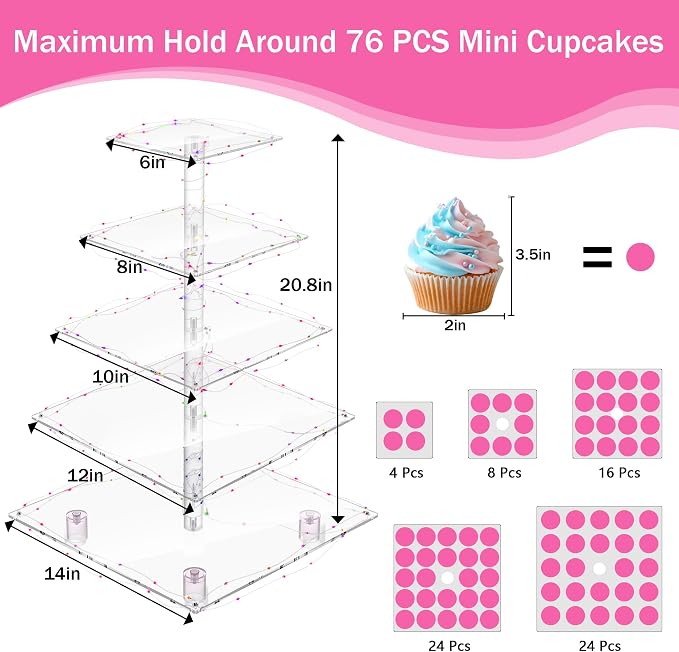 YestBuy Cupcake Stand – 5 Tier Premium Cupcake Holder – Acrylic Cupcake Tower - Image 4