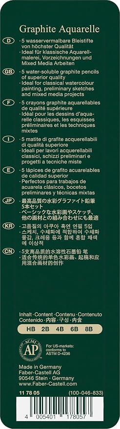 Faber-Castell 5 Piece Quality Water-Soluble Graphite Aquarelle Pencils in a Tin - Image 3