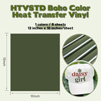 HTVSTD Army Green Boho HTV Heat Transfer Vinyl 8pcs 12×10in Iron on Vinyl | - Image 2