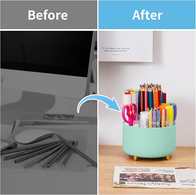 Marbrasse Desk Organizer, 360-Degree Rotating Pen Holder, Desk Organizers and - Image 7