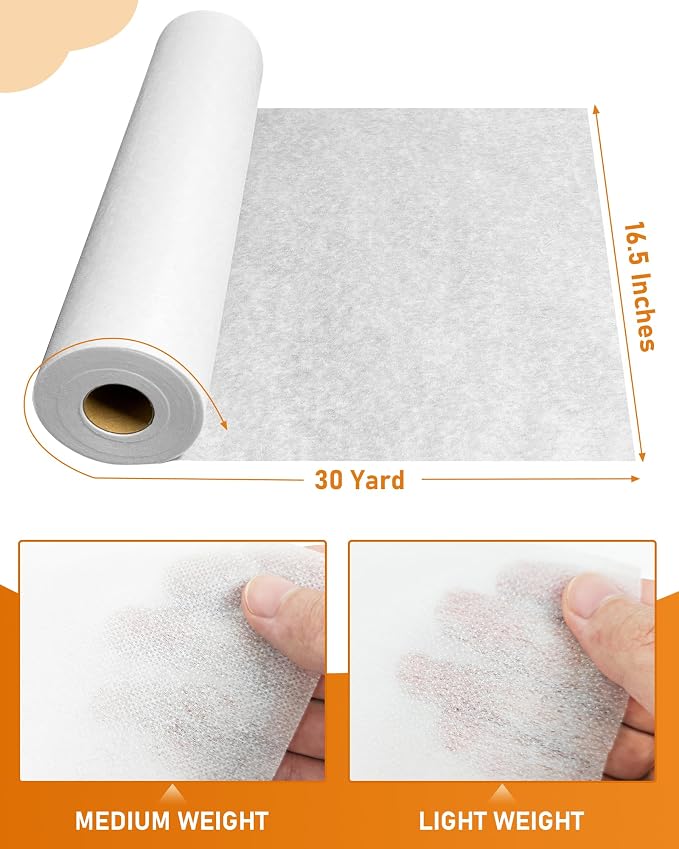 PLANTIONAL Light Weight White Iron-On Non-Woven Fusible Interfacing: 16.5" x - Image 2