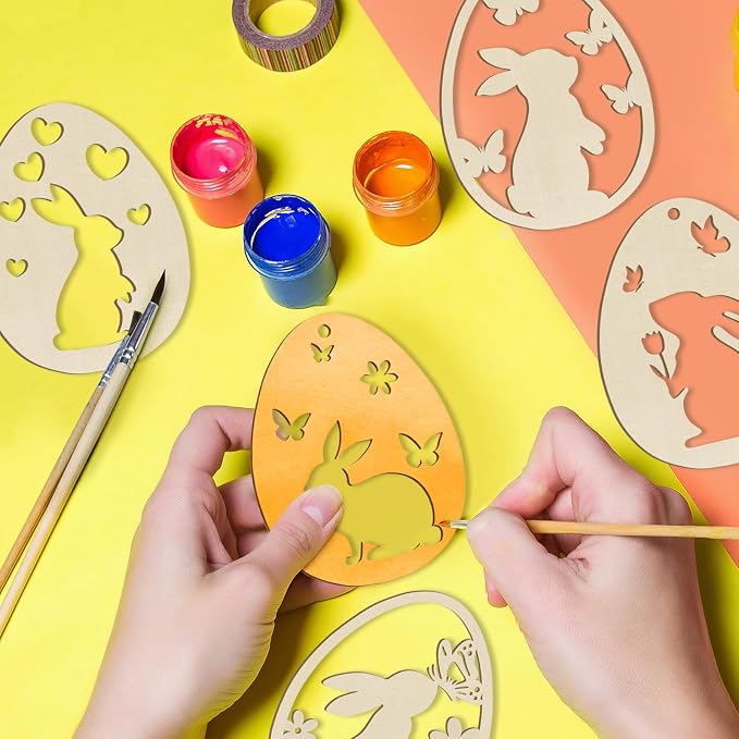 36PCS Wooden Easter Ornaments to Paint, 6 Styles DIY Blank Unfinished Wood Egg - Image 2