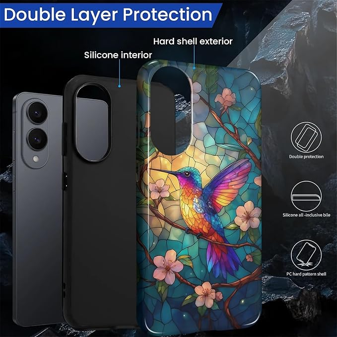 for Samsung Galaxy S25 Edge Case, Stained Glass Hummingbird Pattern Glossy 2 in - Image 3