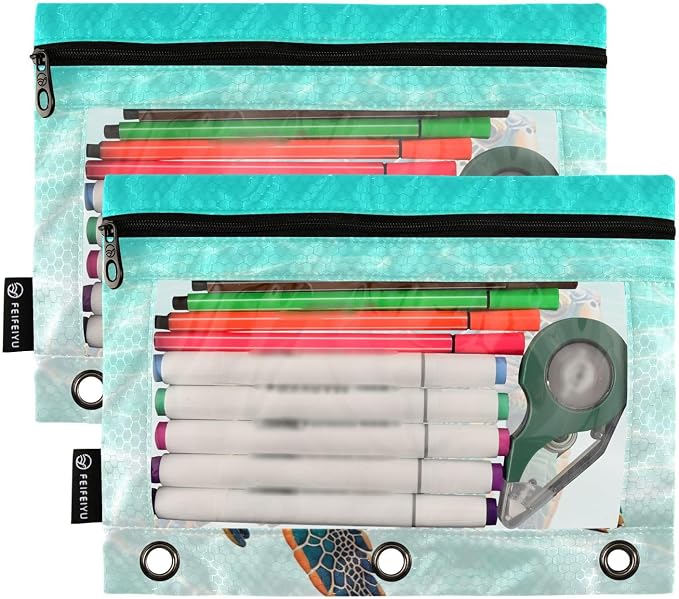 Custom Sea Turtle Pencil Pouch for 3 Ring Binder, 2 Pack Personalized Name - Image 2