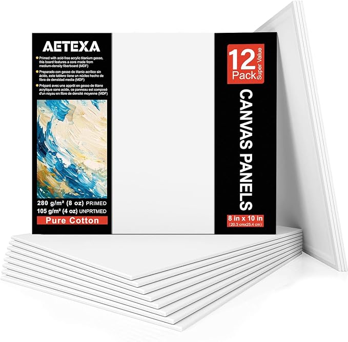 AETEXA Canvases for Painting 8x10 Inch, Canvas Bulk Pack of 12, 8 oz Primed by AETEXA