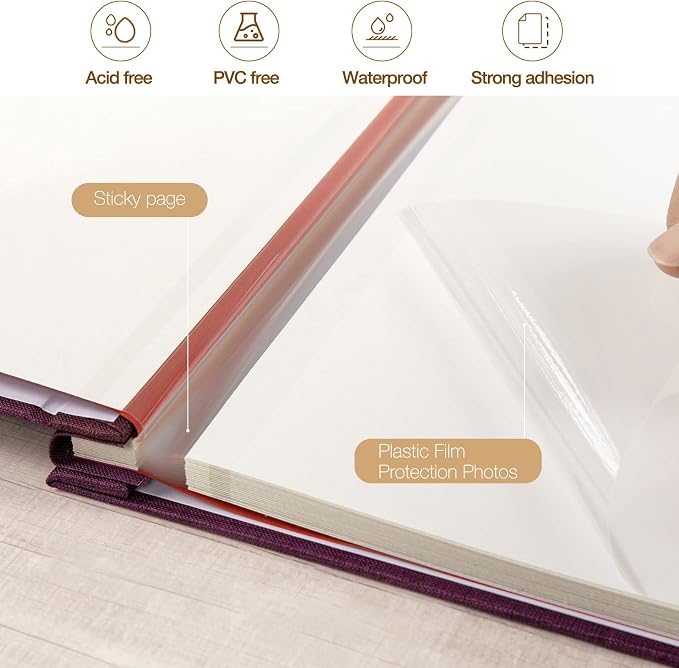 potricher Large Photo Album Self Adhesive 3x5 4x6 5x7 8x10 10x12 Pictures Linen - Image 4