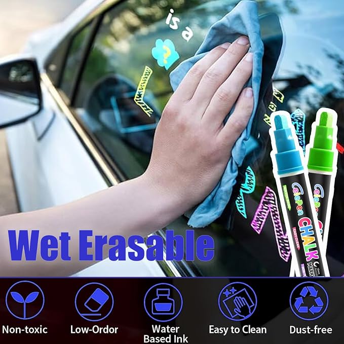 Window Chalk Markers for Cars Glass Washable, 16 Colors Jumbo Liquid Chalk - Image 4
